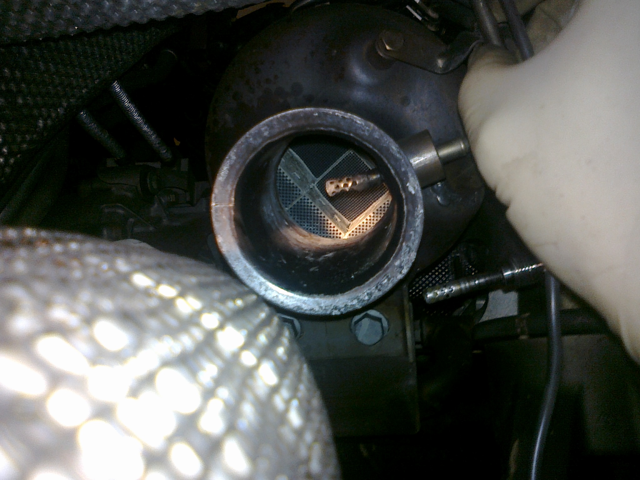 Verbogene Temperatursonde mit verkeiltem Wabenstück im DPF DPF def18022011092.jpg